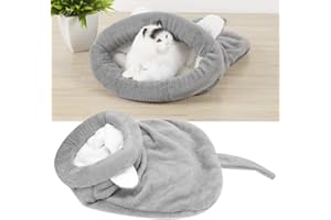 Pssopp Saco de Dormir para Gatos, Felpa Suave, autocalentable, Lavable, Camas para Gatos, Saco para acurrucarse, Manta, Estera, Saco para Gatos y Cachorros(Gris)