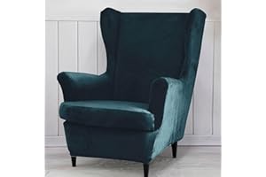 Qelus Samt Ohrensessel Überzug,Sesselbezug Ohrensessel,Plüsch Stuhlhussen Sessel，Möbelbezüge Schutz für Wohnzimmer Schlafzimmer Dekoration (Grün)