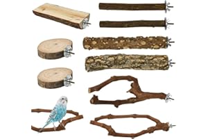 VGECEE 9 Stück Vogelspielzeug Holz Natur Sitzstangen Wellensittich Sitzstangen Naturholz Vogel Sitzstangen Spielzeug Vogelständer aus Holz Vogelkäfig Zubehör für Wellensittich Kanarienvogel