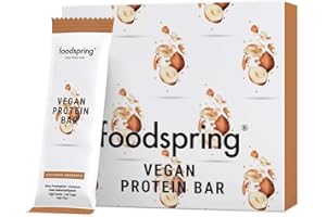‎FOODSPRING foodspring Veganer Protein Riegel, Haselnuss Amaranth,12 x 60g, Rein pflanzlicher Protein Bar ohne künstliche Aromen, wenig Zucker und hoher Proteingehalt