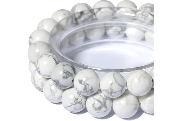 Perles Howlite Blanches Naturelles de 8mm pour Bijoux - Perles Pierre Naturelles Ronde avec Trou de 1mm pour Bracelets et Colliers