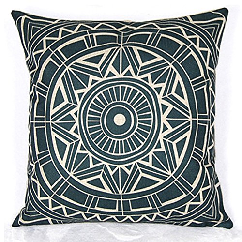 Vanki abstract style Cotton Linen Square Decorative Throw Pillow Case Cushion Cover 18 x 18 inches ,dark green compass pattern