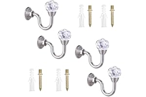 CHENKEE Curtain Tieback Hooks Holder, 4 pcs Crystal Ball Curtain Hookback Wall Mount Metal Tieback Hooks Multi Use Wallhook Tie Backs Tassel Holder for Umbrellas Coat Keys