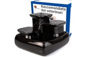 Miaustore fontanella per gatti ceramica con sensore di movimento - 3.4 litri, silenziosa, fontana gatto senza plastica, non ha bisogno di filtri - dispenser acqua automatica per gatti (Nero)