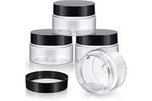 VOLLGUFEN 4 Pièces Bocaux Cosmétiques en Plastique Transparent Ronds Pots Cosmétiques à Large Ouverture Étanche avec Couvercles pour Voyage Produits de Beauté Fabrication de Slime DIY ou Autres (1 oz, Noir)