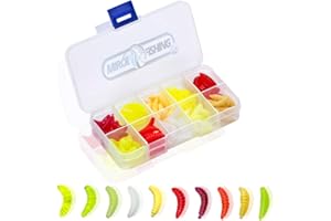 MiRoeFishing künstliche Bienenmaden Köder im 100er Set I Kunstmaden in versch. Farben zum Angeln auf Forelle oder Barsch, Alles in Einer verstellbarenSortierbox