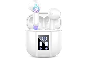 RENIMER Auriculares Inalambricos Bluetooth, Auriculares Bluetooth 5.3, 48H Estéreo HiFi Cascos Inalambricos Bluetooth con Reducción de Ruido, Comodidad Ligera, Carga Rápida USB-C, Blanco(Segunda generación)