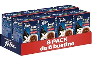 PURINA FELIX Soup Gatto Selezioni Deliziose con Manzo, con Pollo, con Agnello - 48 buste da 48g ciascuna (8 confezioni da 6x48g)