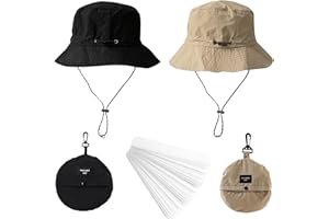 VEGCOO 2 Pack Safari Hat, Foldable Waterproof Sun Protection Fishing Hats for Men Women with 20 Sweat Band Liner for Hiking, Fishing, Fashionable Wear