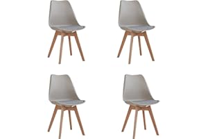DEYARNA HOME Juego de 4 Sillas de Comedor Modernas, Sillas de Cocina Tapizadas, Silla de Comedor Escandinava con Cojín de Tela de Lino y Patas de Haya Maciza (Marrón)