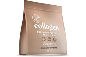 Collagene Poudre [400gr] | Collagen Peptides (Type I, II & III) | Élastine Marin + Acide Hyaluronique | Collagène Hydrolysé en Poudre | Chocolat | Alpha Foods