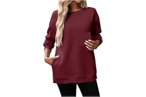 Wyongtao Sweat Femme sans Capuche col Round,Pull en Polaire pour Femmes Unie, Sweatshirts Grande Taille Ample，Sweatshirt Doux et Confortable Polyvalent， T-Shirts à Manches Longues Casual avec Poche