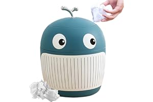 Jauhmui Niedlicher Mini-Desktop-Papierkorb mit Deckel,Plastik-Wale-Abfallkorb,Klein Tischabfalleimer,Büro Tischmülleimer,Kompaktes Design Mini Kosmetikeimer,für Küchen-Badezimmer-Schreibtisch (Blau)