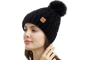 REDESS Femmes Hiver Pompon Bonnet Chapeau Polaire Doublé Chaud Chapeaux, Épais Slouchy Neige Tricot Bonnet Croisé pour Dames