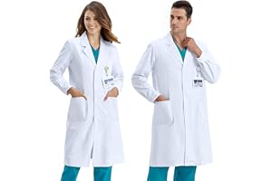 COCREAZY Laborkittel Baumwolle Arztkittel Damen Herren, Chemie Kittel Weiß Labormantel Arztmantel Langarm Medizin Arzt Kostüm Labor Kittel mit Knöpfen 3 Tasch Arbeitskittel für Schüler Cosplay
