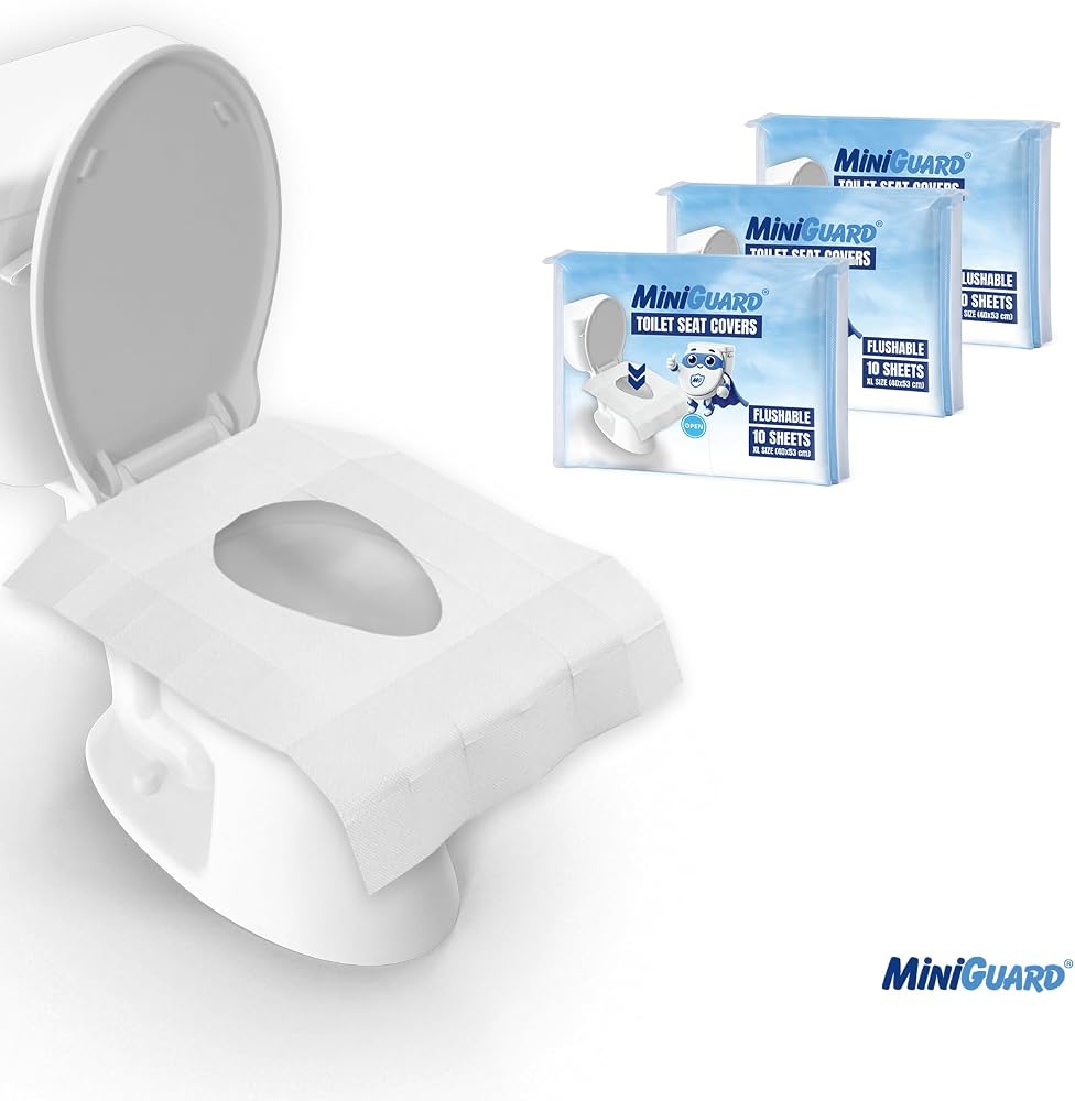 MiniGuard® Klozete Atılabilir Klozet Örtüsü – EasyFlush™ Sistemli, Suda Çözünür, Tek Kullanımlık, Hijyenik– 3 Paket x 10 Adet