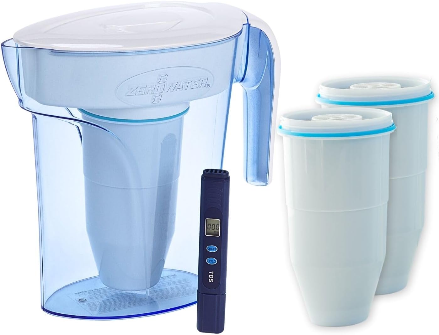 ZeroWater Combo Jarra filtradora de agua de 1,7 litros con 3 Filtros y Medidor de Calidad de Agua incluido, Libre de BPA y certificada para Reducir el Plomo y Otros Metales Pesados