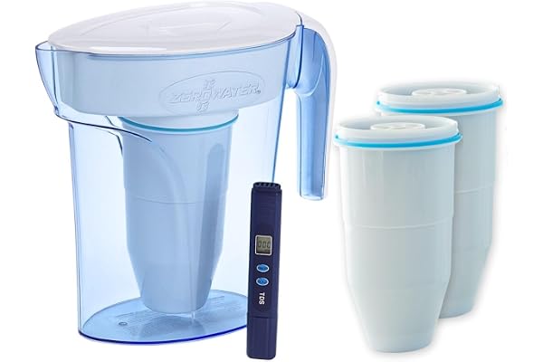 ZeroWater Pack Carafe filtrante d'eau 1,7 L avec 3 Cartouches de filtre à eau de rechange et Indicateur de qualité d'eau, sans BPA et certifié pour réduire Le Plomb et Les Autres métaux Lourds.