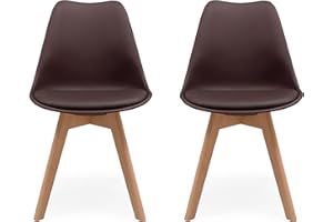 Homely - Pack de 2 sillas de Comedor o Cocina de diseño nórdico Day, Asiento de Polipropileno y Patas de Madera de Haya, Color Chocolate