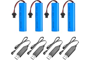 IXYHKB 4 PCS Batteria al Litio 3.7v 1800 mAh, 18650 Ricaricabile Batteria al Litio 3.7v Ricaricabile, batteria al litio con USB cavo di Ricarica e Spina SM 2P, per Veicoli RC Auto