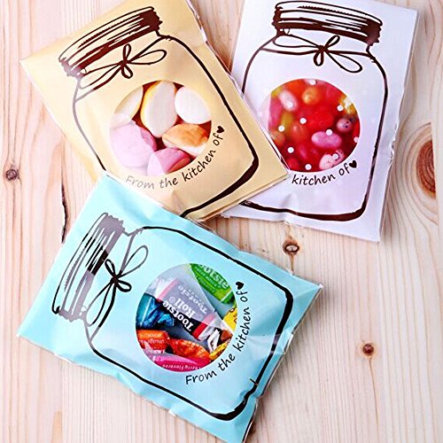 100x Cute Flaschendesign Selbstklebend Beutel Tasche Tütchen Cookie Süßigkeiten Verpackung Geschenk Dichtung - Blau