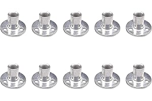 Leliafleury 10Pcs Brad Hole Tee Nuts M12 Female Thread Carbon Steel T-Nuts Flange Nuts Round Base Screw-in Tee Nuts for Fixing Connection Furniture
