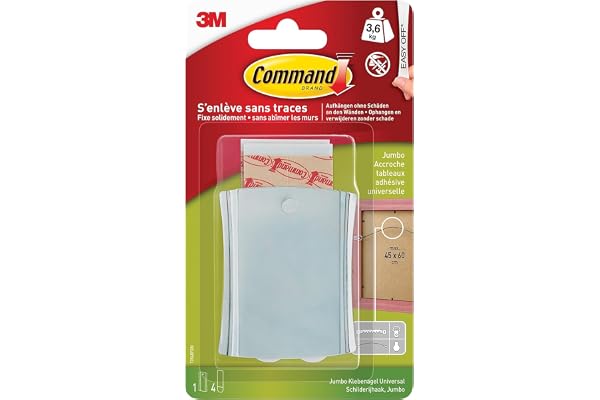 Command Accroche Adhésive pour Tableaux, Extra Large XL, Argenté - 1 Crochet et 4 Grandes Languettes, 3,6 kg - Accrochage Sans Dommage