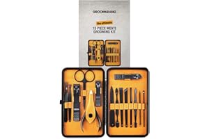 Groomarang 15-Piece Men's Manicure Kit – Stainless Steel Nail Clippers and Grooming Tools Set with Luxurious Travel Case