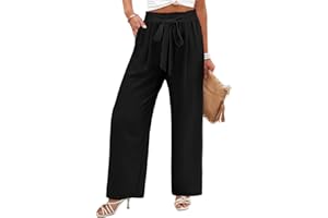 CHICZONE Women's Flowy Toursers Palazzo Lounge Casual Wide Leg Sweatpants High Waist Adjustable Knot Pants with Pockets