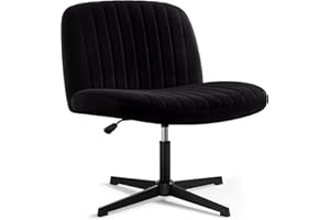 IWMH Krzesło biurowe bez kółek, z regulacją wysokości, bez podłokietników, z aksamitem, szerokie siedzisko, wygodny fotel do czytania ze średnim oparciem, do domu, biura, sypialni (czarny)