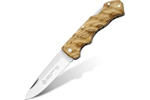 PUMA IP – Taschenmesser Ondular Pocket Olive – Klappmesser mit Olivenholz-Griff – handgefertigt - robuste Klinge mit einer Länge von 83mm – geschlossene Länge 108mm – aus rostfreiem AN.58 Stahl
