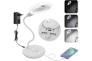 Raweao 5X Lente d'ingrandimento con Luce, Lampada con Lente d'ingrandimento Dimmerabile e Supporto con luce per Anziani Leggono, Hobby, Artigianato - Bianco