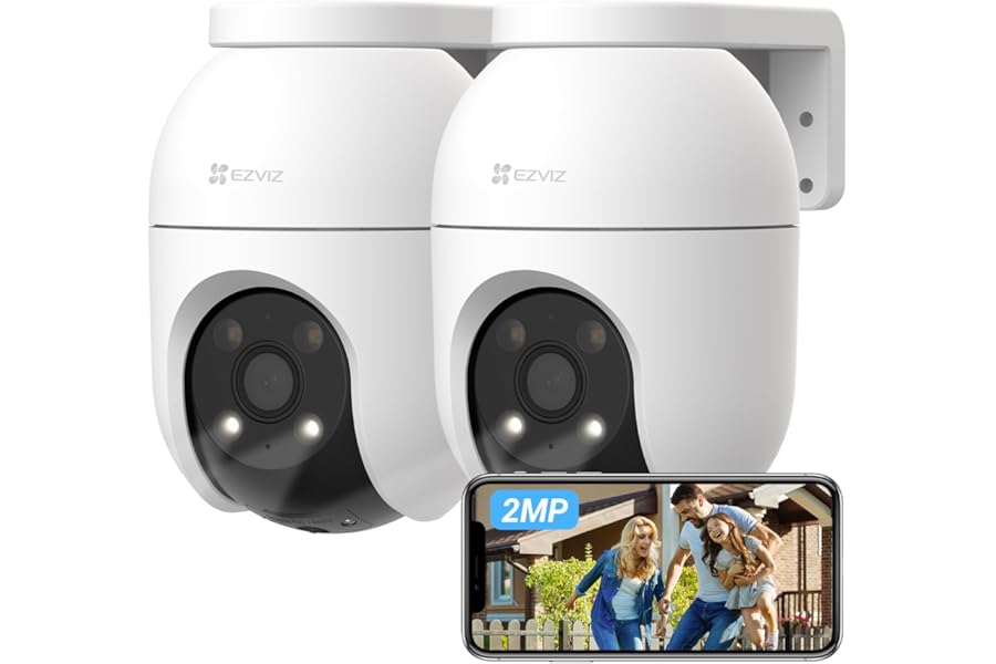 EZVIZ 2 x Outdoor 360° WiFi Surveillance Cameras, 1080P IP Security Camera, Color Night Vision, AI People Detection, Automatic Zoom Monitoring, Audio