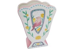 Creative Co-Op Ceramiczny wachlarz malowany wzór ptaka, wielokolorowy wazon, wielokolorowy