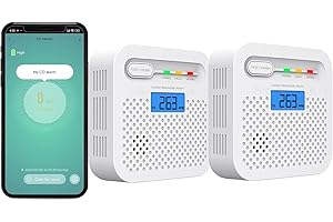 RISOON Rilevatore di monossido di carbonio WiFi 10 anni di batteria, notifiche push intempo reale tramite l'app Tuya e SmartLife Security, Certificato UE EN50291，display LCD digitale, portatile (2 Pezzi)