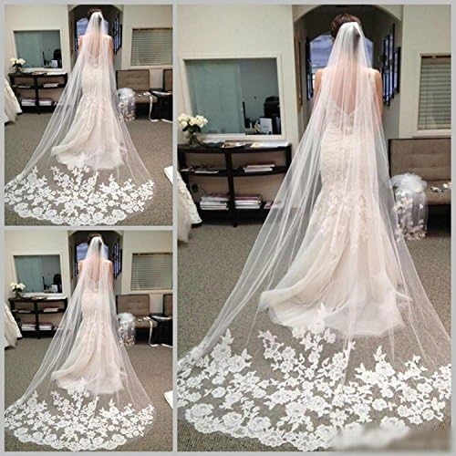 XJoel 1 Layer White Bride Wedding Bridal Cathedral Veil mantilla Lace Edge Fashion