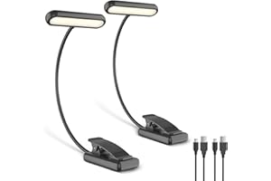 iFalarila 2 Pezzi Luce da Lettura Ricaricabile con Cavo Tipo-C, 12 LED Lampada da Lettura con Clip [3 Colore e 10 Luminosità] Lampade da libro Letto Clip Flessibile a Collo d'oca Piccola per Bambini