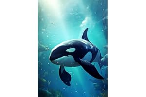 DIUJHUUY Juego de Herramientas de Pintura de Diamante 5D,ballena asesina de animales marinos Cristal Arte Bordado Diamante, para Adultos, Niños, Suministros de Manualidades para Decoración de Pared - 30*40 cm