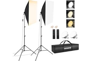 Softbox zestaw do studia fotograficznego, Heorryn 85 W, oświetlenie studyjne, miękkie pudełko z pilotem zdalnego sterowania, możliwość ściemniania, temperatura barwowa 2700-6400 K, lampy do studia