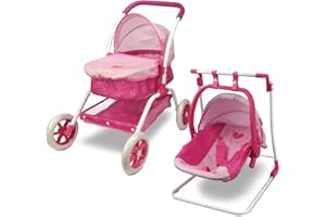 ANIVIA Puppenwagen, Puppenwagen, 8 in 1 Kinderwagen, Puppenwagen & Kinderwagen, Spielzeug, Geschenk für Kinder, geeignete Puppen bis 14 Zoll – Rosa