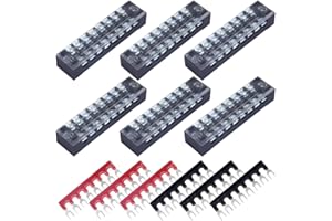 CEEYSEE Schraubklemmenleiste, 6 Stück 8 Positionen zweireihig abgedeckte Schraubklemme 600V 15A + 6 Stück 8 Positionen vorisoliert schwarz/rot Gabelklemmleiste 400V 15A (DTB1508)