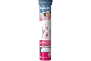 ‎SANOTACT sanotact Kollagen Drink (20 Brausetabletten) • Beauty Drink mit 1000mg Kollagen + Vitamin C • Hochdosierter Collagen Komplex • Vitamin C für Kollagenbildung • Fruchtiger Pfirsich-Geschmack