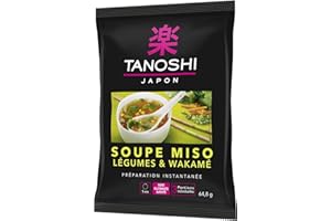 TANOSHI - Soupe Miso Légumes & Wakamé - Soupe Instantanée - 3 Personnes - Sans Glutamate Ajouté - 64,8 g