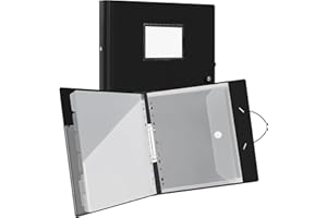 Uquelic A4 Ring Binder Organiser with 6 Punched Slash Pockets (Transparent) and 1 Popper Wallet – Folders for Paperwork A4, Folder Organiser for Home Office – Black