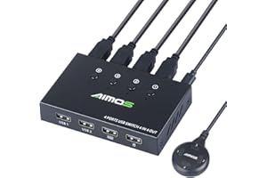 AIMOS USB 2.0 Switch für 4 Computers 4 In 4 Out Umschalter für Teilen Drucker, Scanner, Tastatur, USB Sticks, Festplatten, Maus