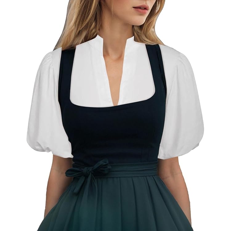 Dirndl Bluse Damen Dirndlbluse 3/4 Arm Weiß Schlicht Dirndl Bluse Elegante Dirndlblusen Mit V-Ausschnitt Knöpfe Aushöhlen Hollow Out Trachtenbluse Strech Trachten Blusen Für Karneval