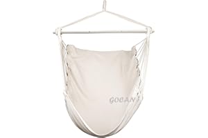 GOCAN Silla Colgante, Columpio Grande para Hamaca, 110 x 150 cm, Carga 150 kg, Silla Colgante de algodón Barra esparcidora de Madera Asiento Ancho Columpio