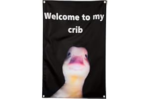 WY LIGHTING LEVEL Funny Duck Tapestry Hanging Flags Polyester Black 35.4x23 Inch Welcome to My Crib Duck Face Backdrop Cute Cave Wall Flags with Grommets for Home, Dorm, Party, Wedding, Birthday