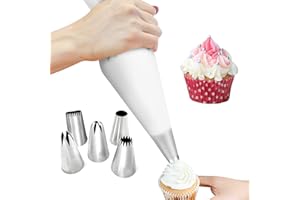 BEEK 0ZFL 6-częściowy zestaw końcówek cukierniczych, 5 dużych końcówek i silikonowe worki cukiernicze 40 cm, wielokrotnego użytku, 5 rodzajów dysz dekoracyjnych do ciast ze stali nierdzewnej, tworzywo