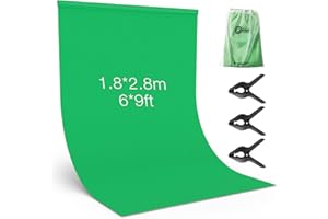 OMBAR Chromakey Fotohintergrund, 1,8 m x 2,8 m, Greenscreen professionelles Display, 3 Clips Hintergrund, ideal für Fotostudio, Video, YouTube, Zoom